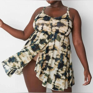 SWIM BY CACIQUE Fly Away tie dye print style swim dress faux wrap NEW size 28